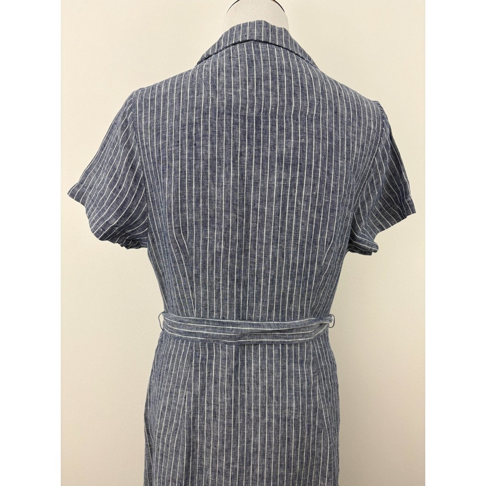 Quince 100% European Linen Button Front Dress Size M Chambray Stripe Midi Pocket - Picture 6 of 10